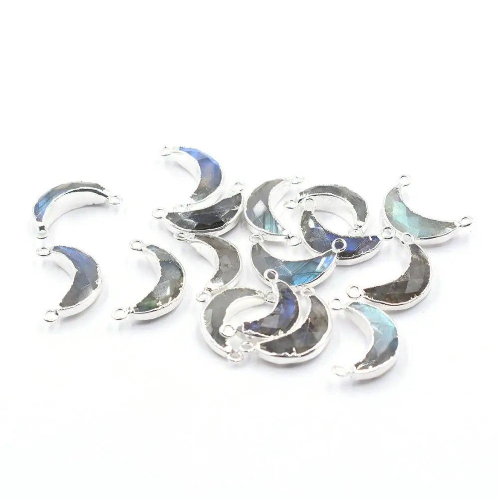 Labradorite 18 To 20 MM With Bail Moon Shape Silver Plated Connector