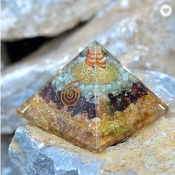 Orgonite Crystal Triple Money Pyramid Energy Generator Promotes Wealth and Prosperity with Green Aventurine