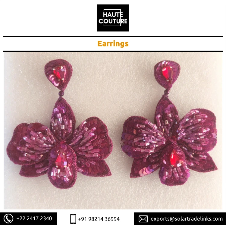 Элегантные Дизайнерские вырезанные Блестки из бисера Дана праздничная одежда ручной работы женская для девочек орхидеи фиолетовые серьги