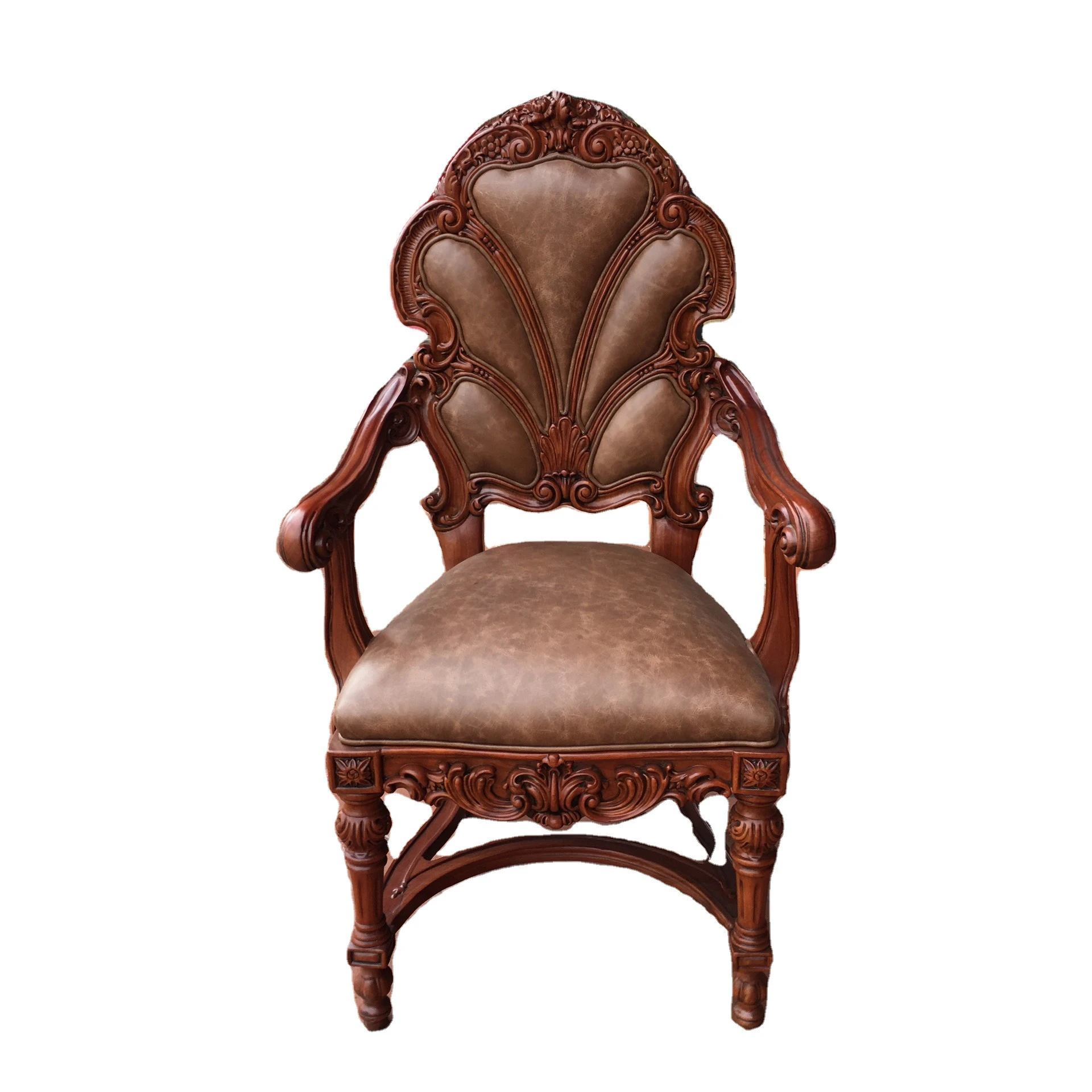 Обеденный стул из древесины бука Royal louis в сочетании с итальянской золотой инкрустацией и высококачественной воловьей кожей (с рукояткой)