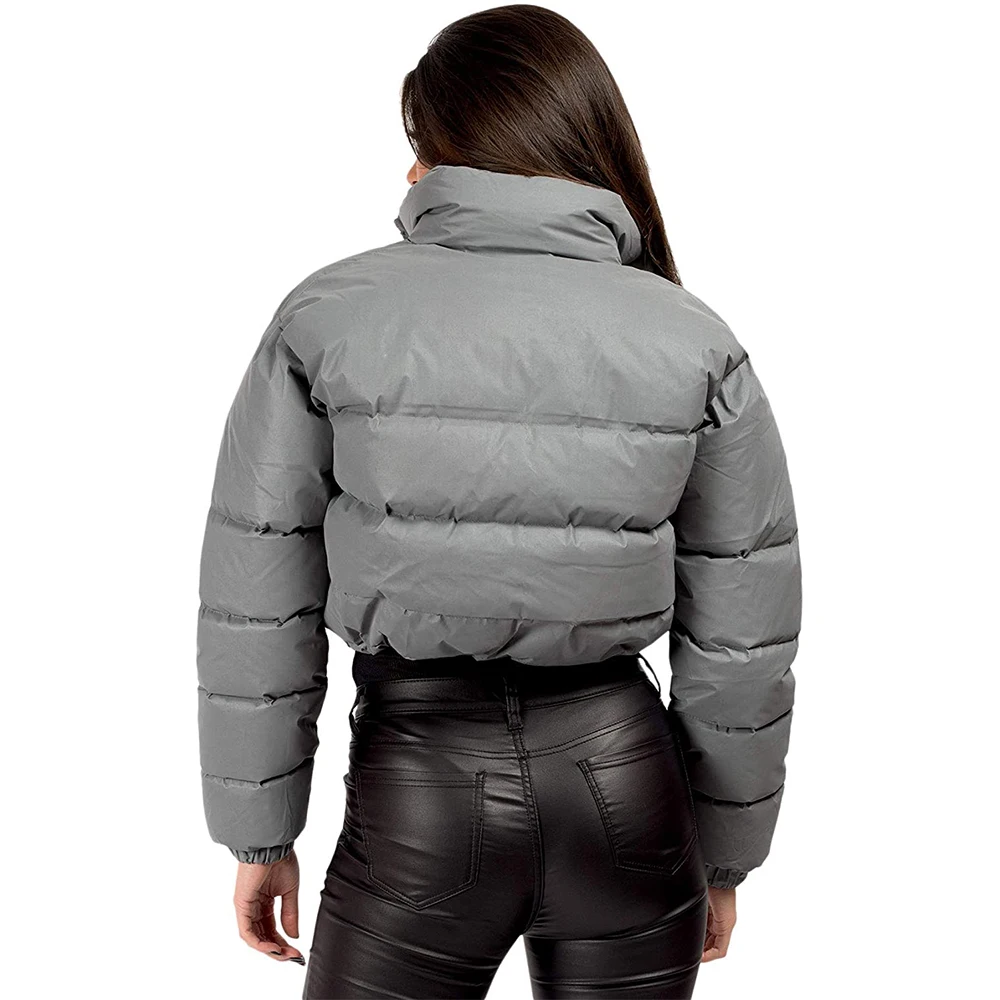 Женская Светоотражающая стеганая куртка Укороченное пальто куртки-пуховики для женщин