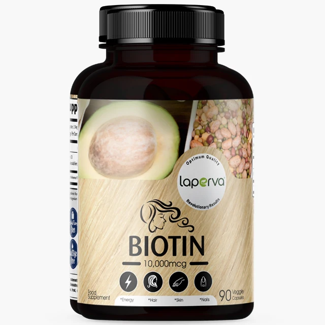 High quality vitamin B and vitamin H  biotin food supplement 10000mg  90 pcs Veggie Capsules per bottle by Laperva
