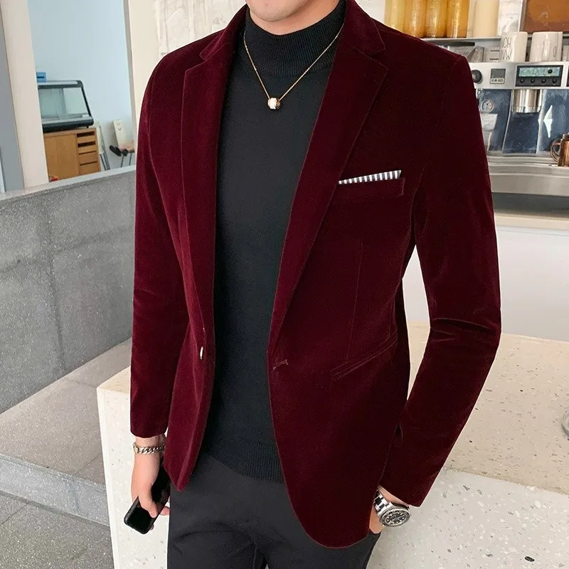New winter best design velvet blazer for men Smart Casual  wear coat for men Solid Color Big Pocket  with high quality fabric