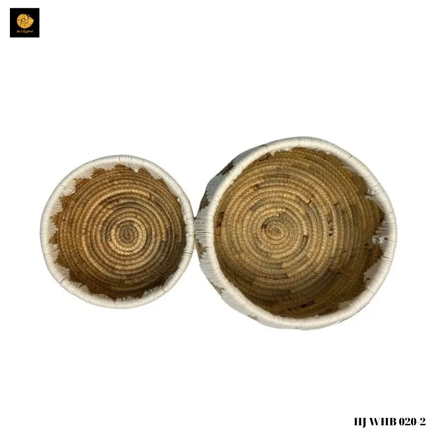 Wholesale Handicraft Round Woven Hyacinth Cotton Rope Basket Set 2 Pcs Storage Baskets Contact us for Best Price