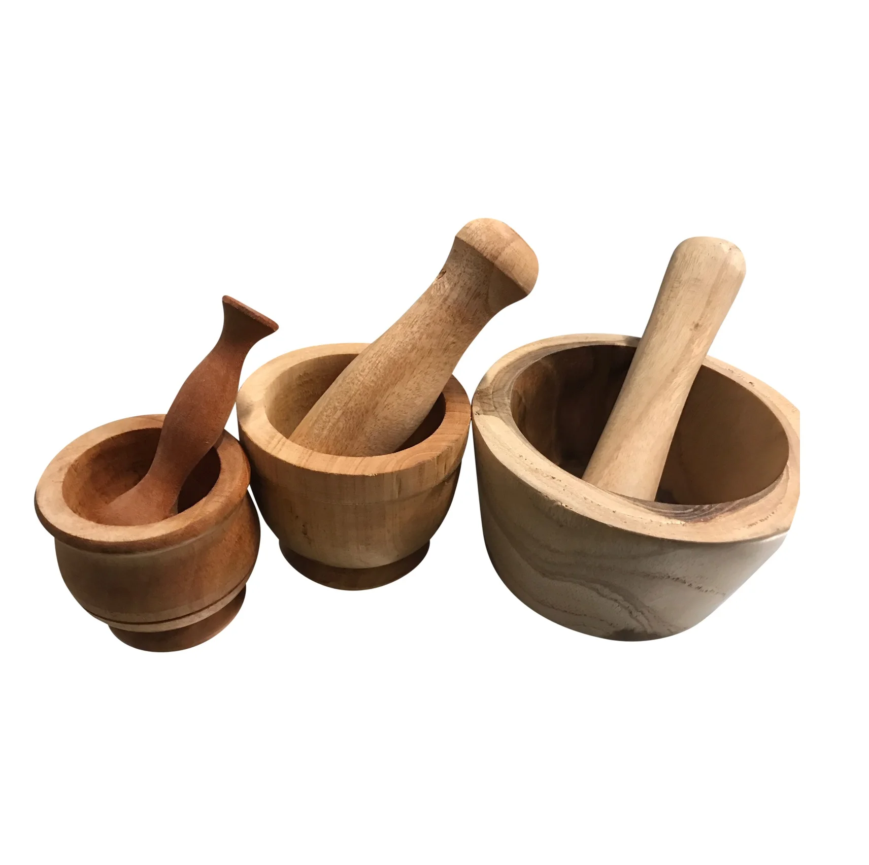 100% Natural Wood Mortar & Pestle Smooth Round Shape and Top Style 14cm Size and 3 Different Size and Rustic Wood Color