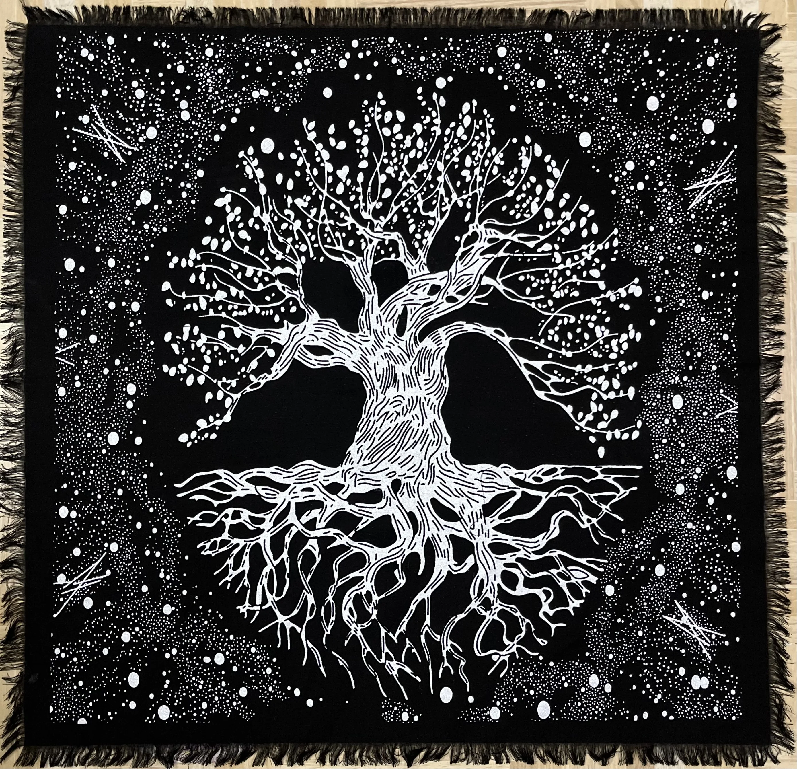 Table Cover Root Tree Of Life Cotton Handmade Altar Cloth Spiritual Black Silver Alter Cloth