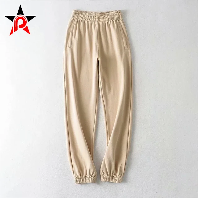 High Quality French Terry Women Casual Elastic Bottom Joggers Pants High Waist Drawstring Pleated Women Sweatpants