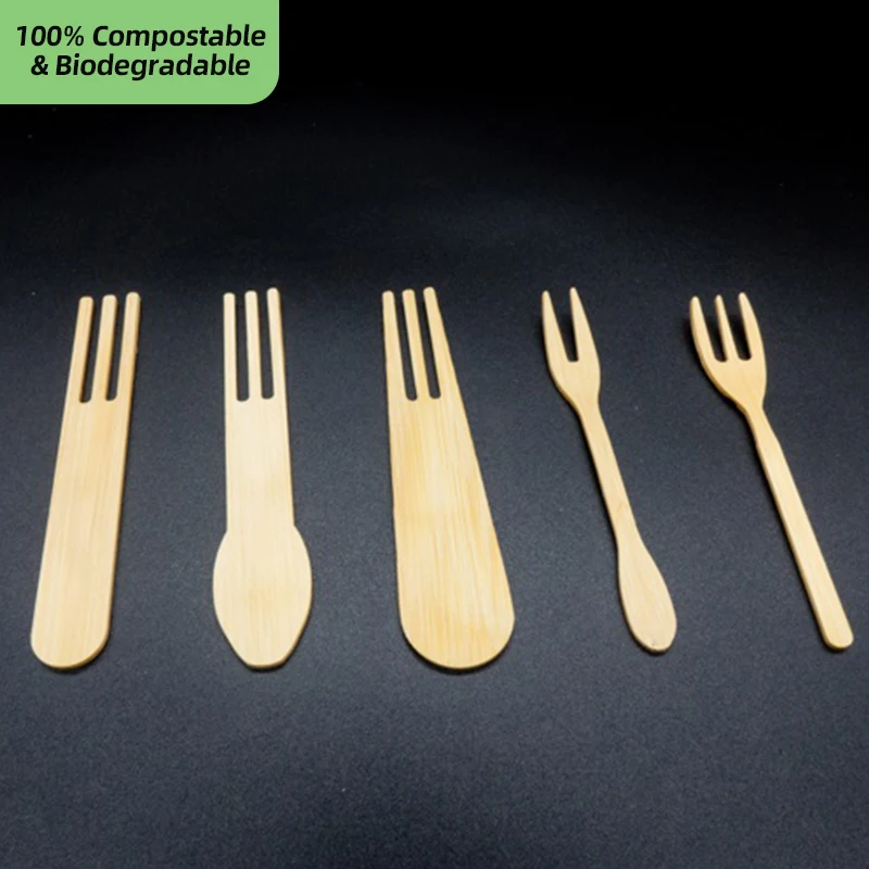 Wholesale Disposable Fruit dessert cake Cocktail Picks Natural Color Bamboo Cocktail Picks eco green 	 bamboo fork and spoon