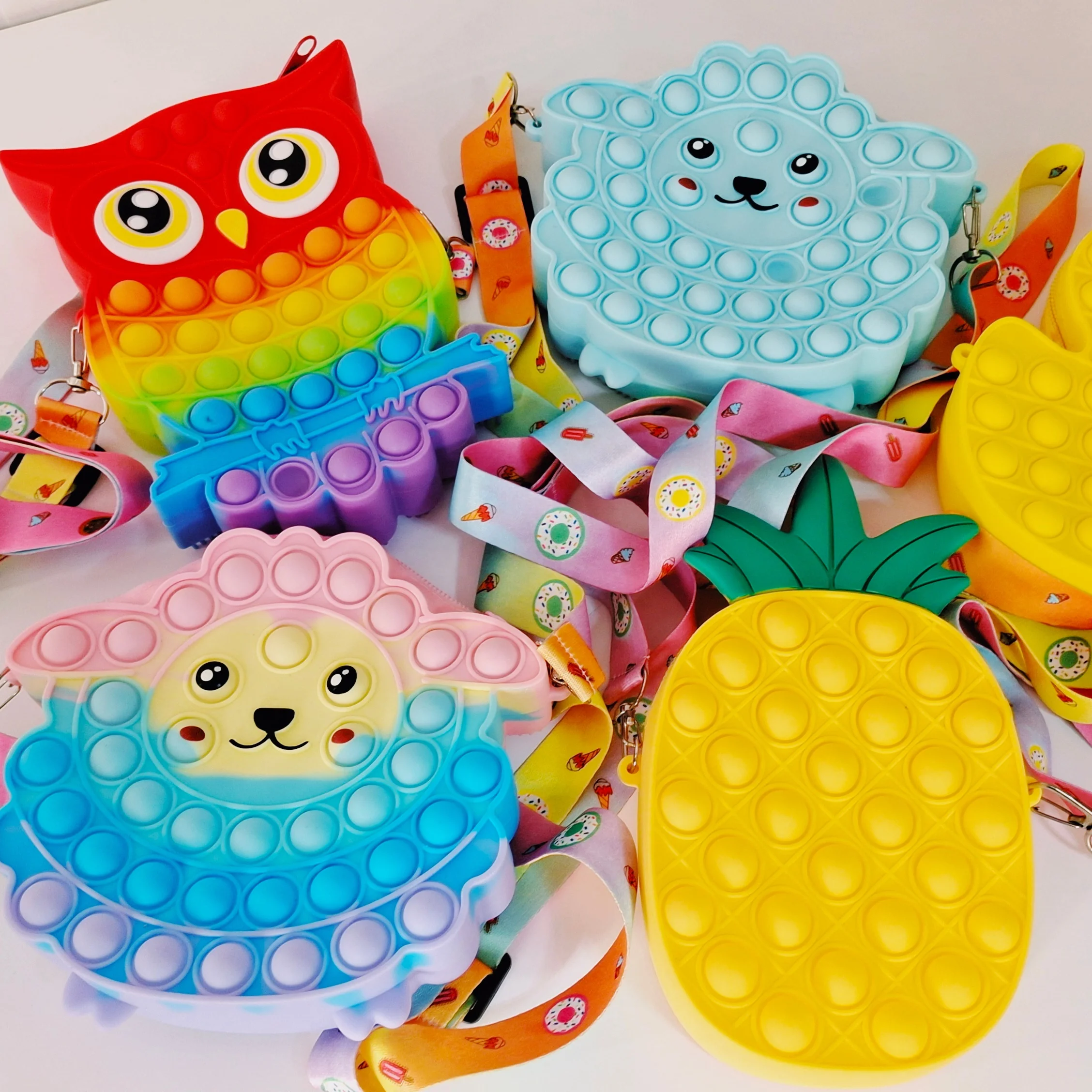 Fidget Toys Rainbow Pop Fidgets Bag Purse Relief Stress Sensory Fidget Shoulder Bag for Girls Kids
