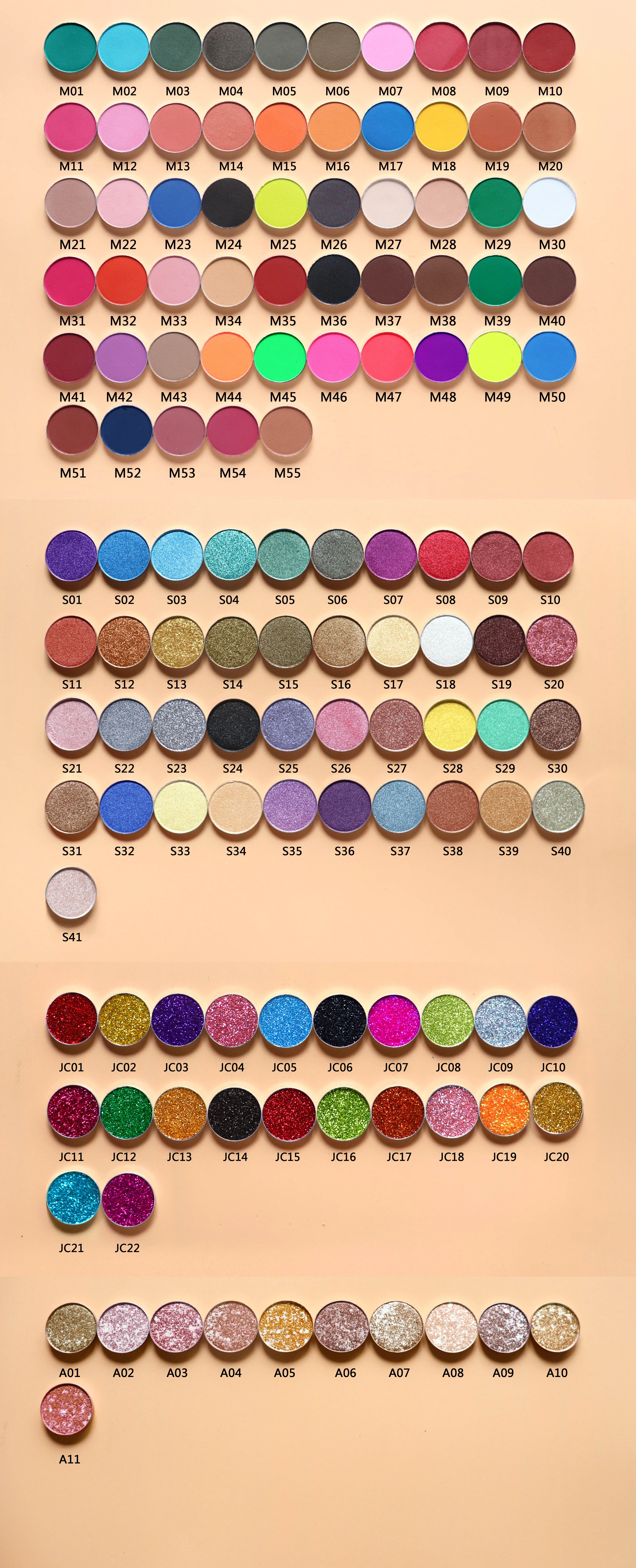 Private label high pigment waterproof single eyeshadow pan pressed matte shimmer eyeshadow 26mm DIY