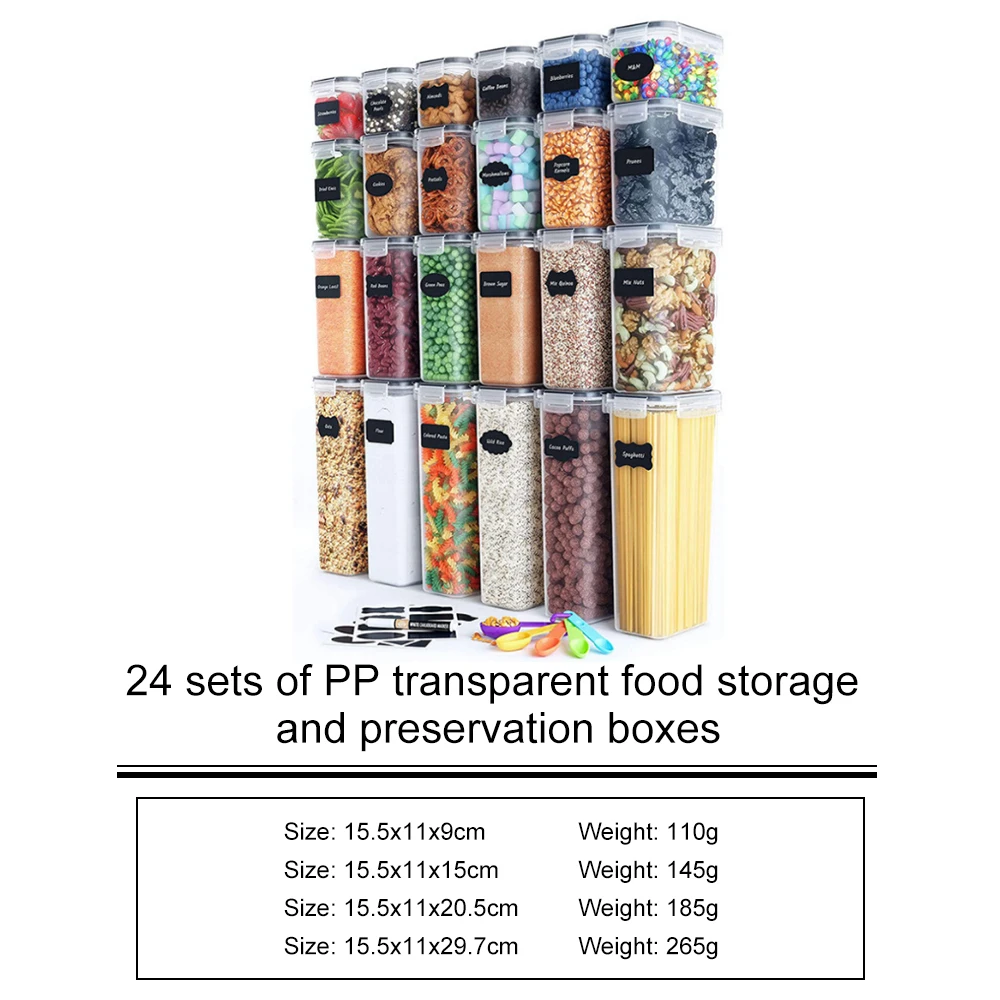 24 Piece Kitchen For Dry Food PP Airtight Bulk Food Storage Containers Set Pantry Organization And Storage With Labels