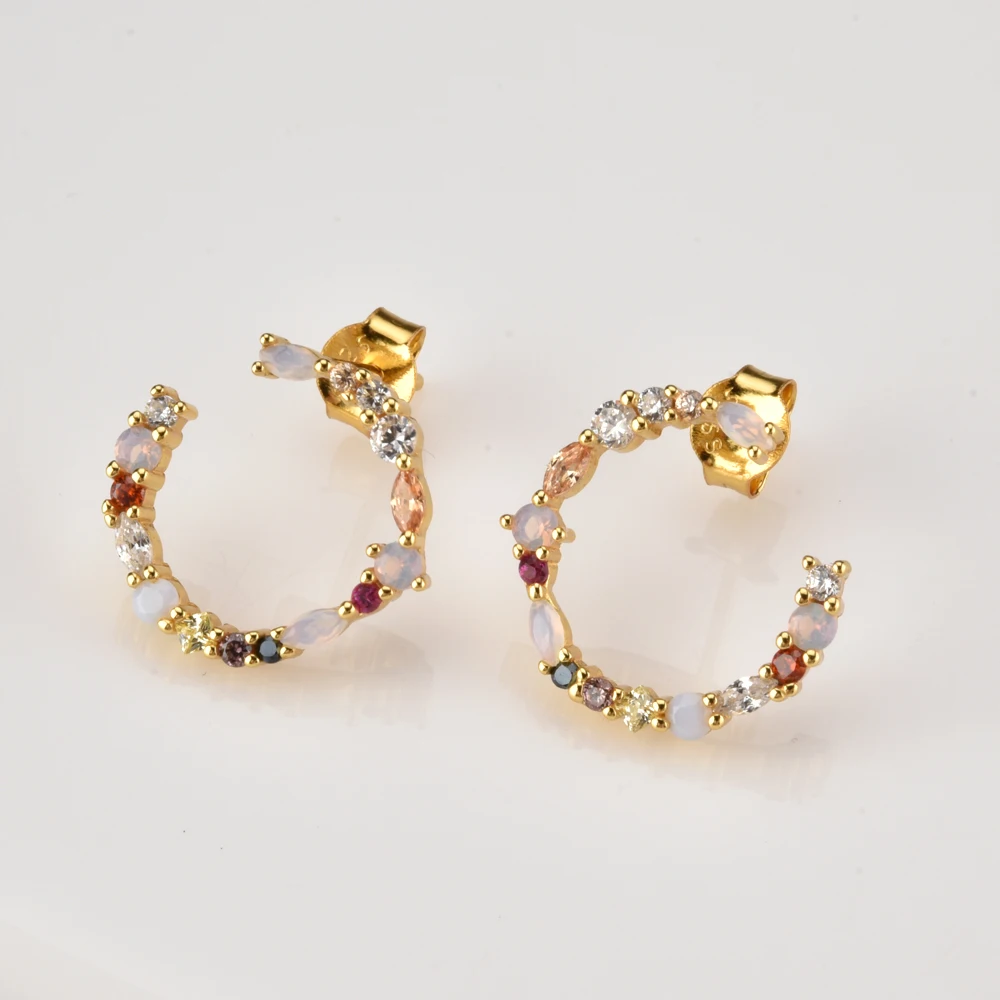 FUAMAY Flower Garland Jewelry Sets 18k Gold Plated Big Geometric Circle Rainbow Opal Bracelets Earring Necklace Sets