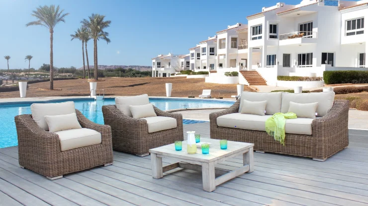 Hot best selling Outdoor Sofa Set - Round HDPE Wicker, Alu Frame, Acacia Wooden Legs From Vietnam