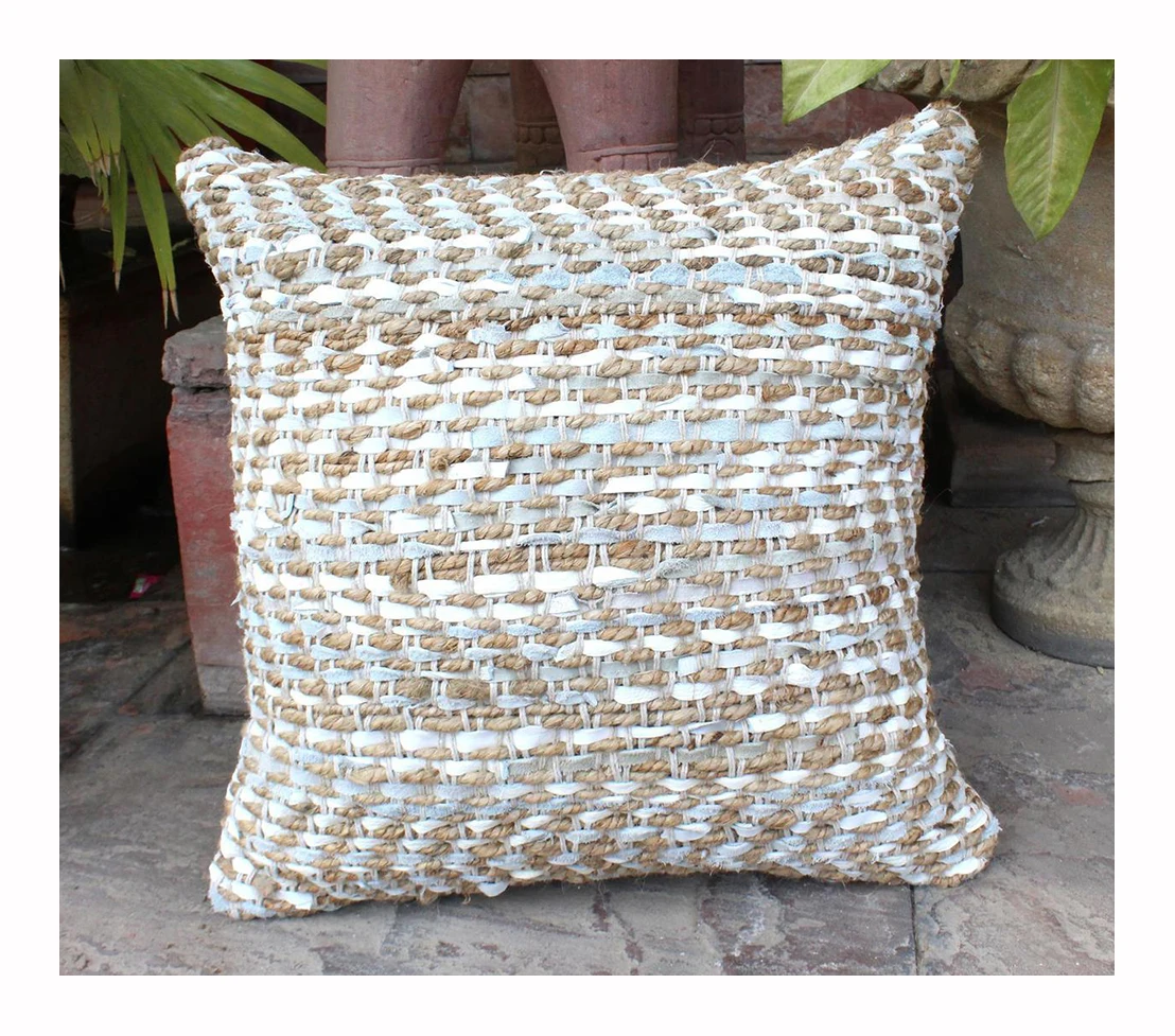 NEW STYLE HAND MADE BOHEMIAN NATURAL LEATHER AND JUTE CUSHION