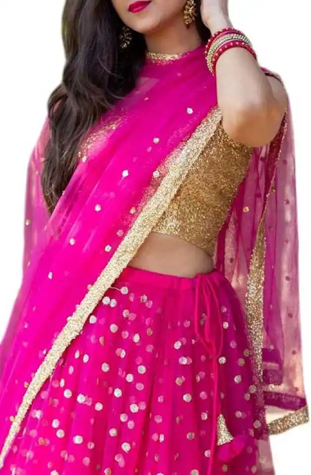 NET CRAPE EMBELLISHED SEMI STITCHED LEHENGA CHOLI (PINK) BY OMVAGMINE