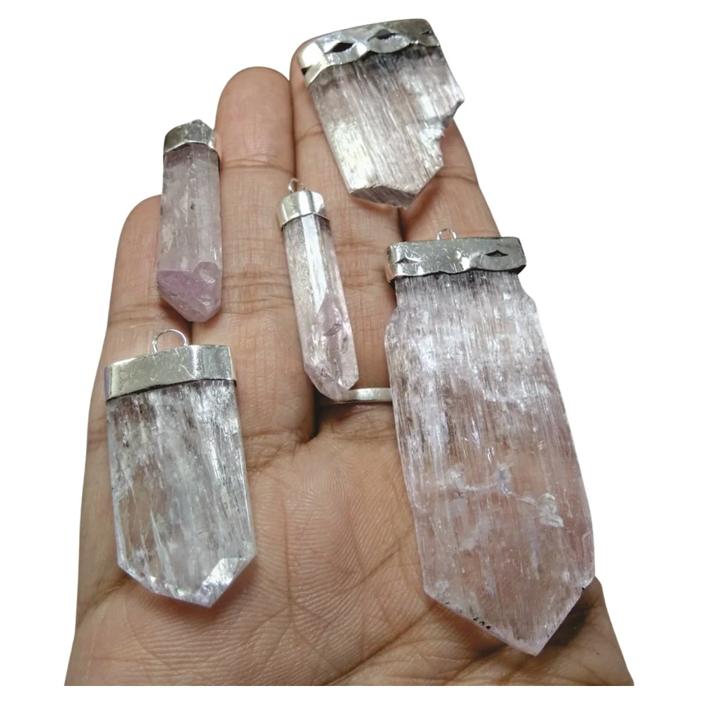 GOOD Quality Natural Kunzite Pendant Necklace Charms Handmade in 925 Sterling Silver OEM Gemstone Crystal Craft from Pakistan.