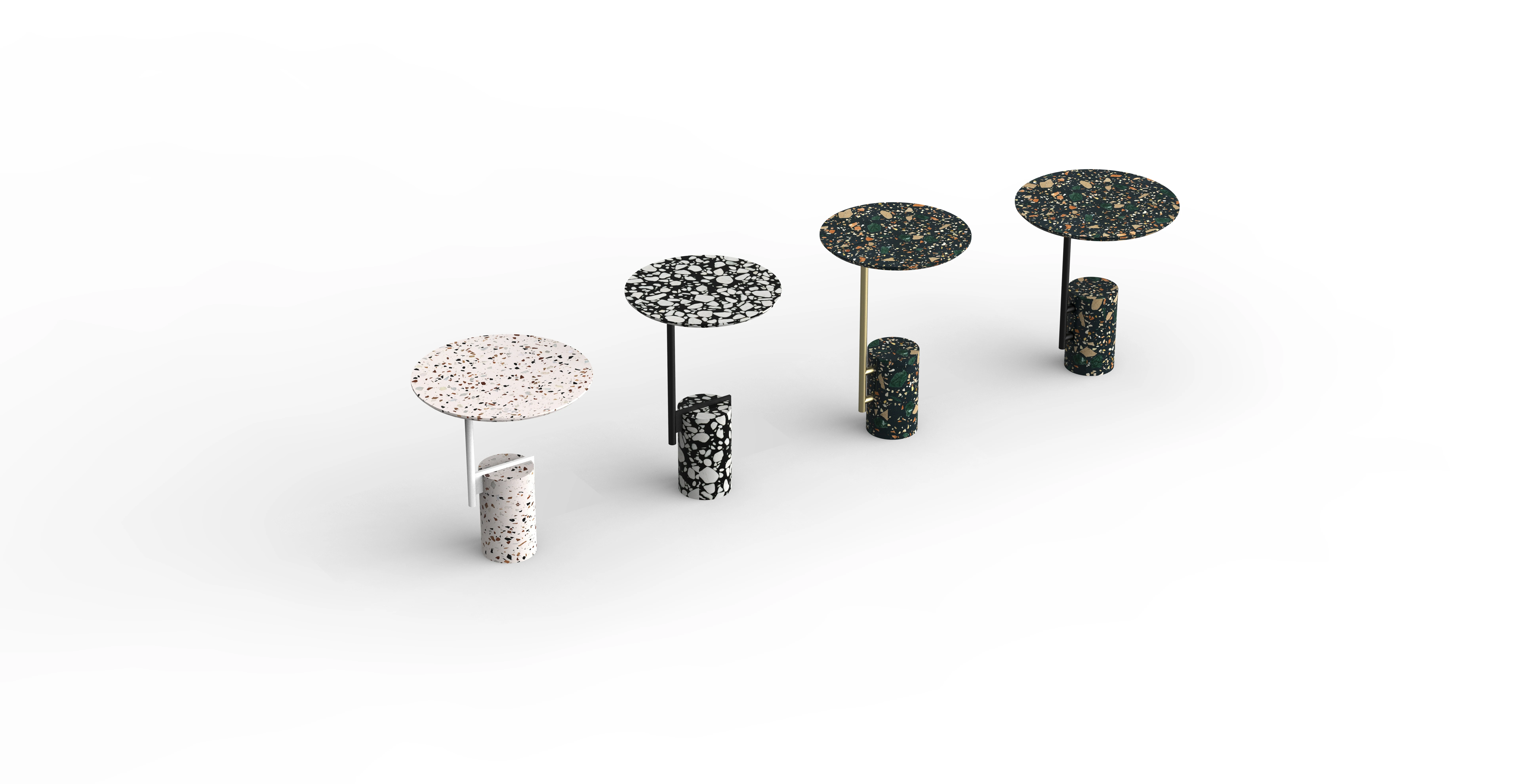 Black round terrazzo table unique design terrazzo furniture cylinder shape artificial stone