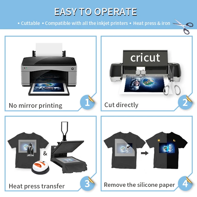 Winner Transfer best selling 100 Pieces heat transfer vinily glow in the dark transfer paper for Dark Fabrics