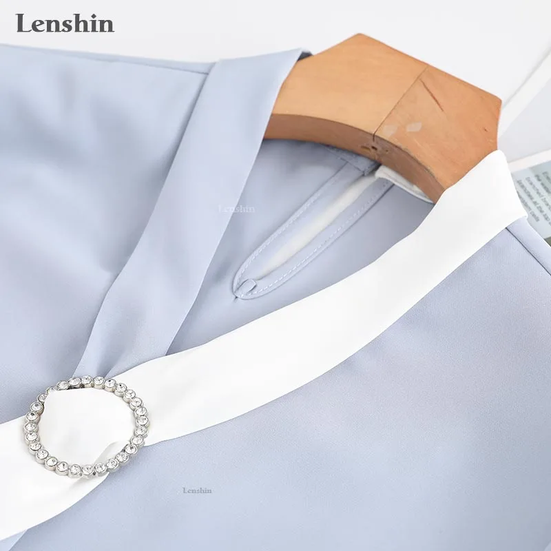 Lenshin с v-образным воротником; Рубашки галстуком для женщин блузка бантом Повседневная обувь офисные женские туфли плоская подошва топы Chemise модный свободный стиль