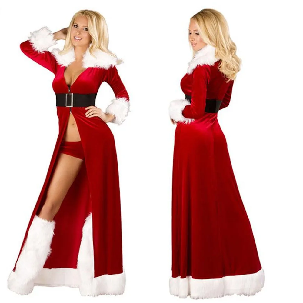Женское соблазнительное платье Рождественская накидка с Санта-Клаусом длинные красные платья для женщин и взрослых праздничные причудливые зимние теплые свободного размера