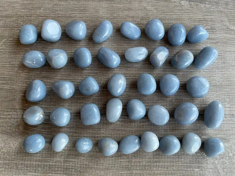 A+++ ANGELITE AGATE TUMBLED STONES/ NATURAL POLISHED BLUE ANGELITE TUMBLES / WHOLESALE ANGELITE CRYSTAL ANGEL TUMBLE STONES