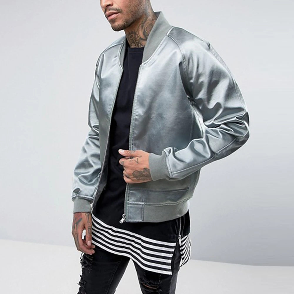 Осень 2021 новинка мужской свитер Повседневная универсальная атласная куртка на молнии с длинным рукавом и воротником-стойкой