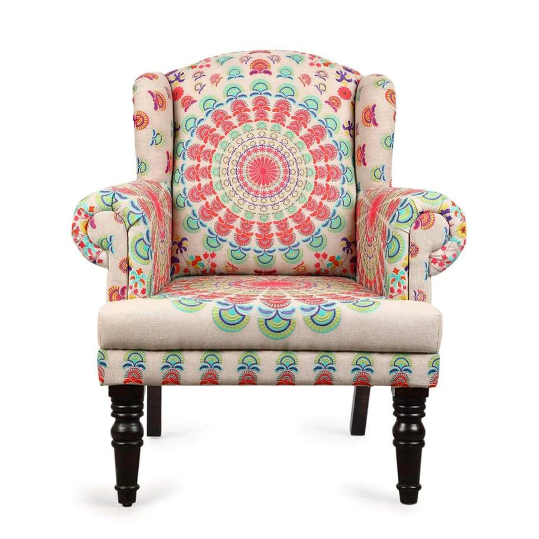 Handmade Indian Mandala Design Multi Colour Pink Upholstered Furniture Armchair