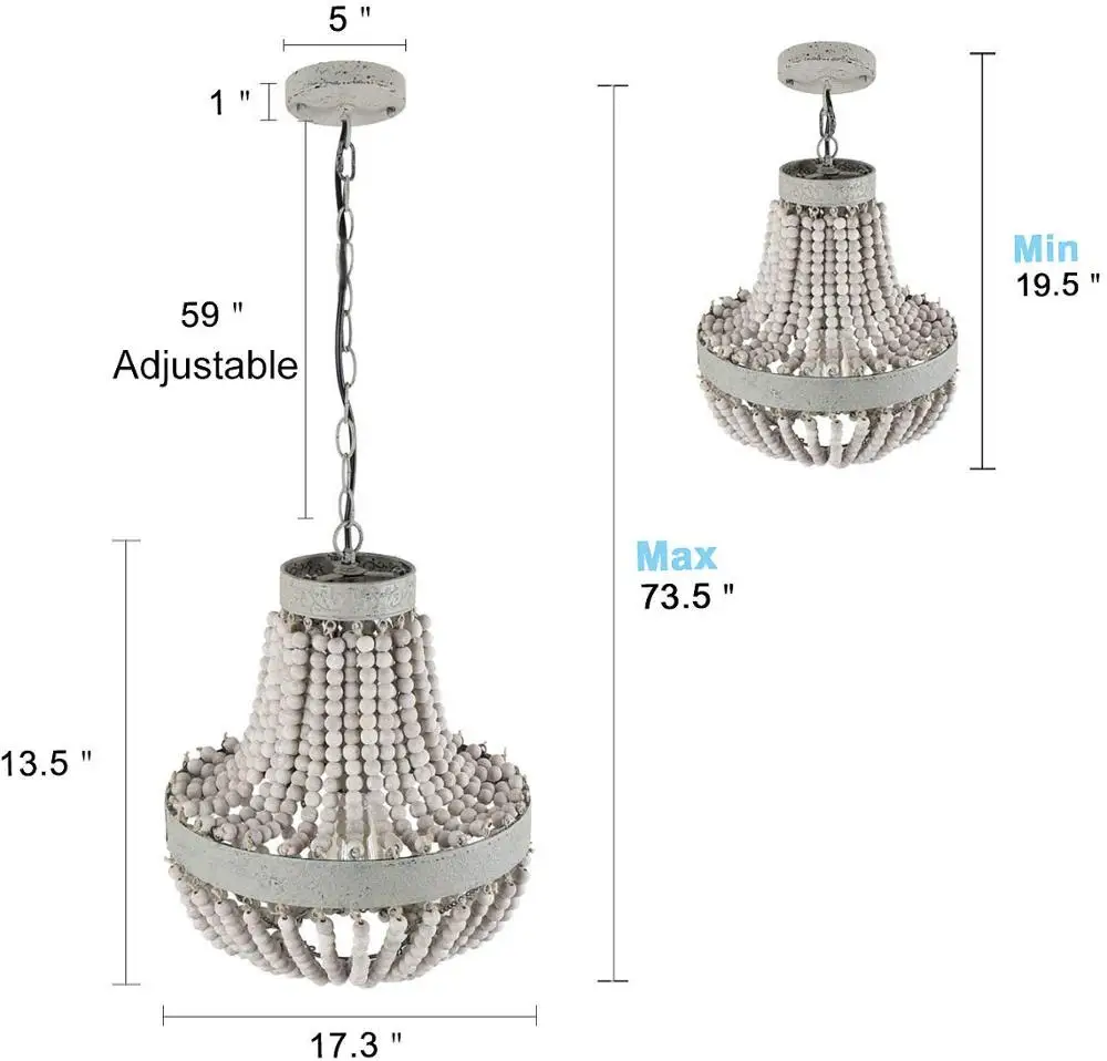 Metal  White  Wash Wood Beads Chandelier