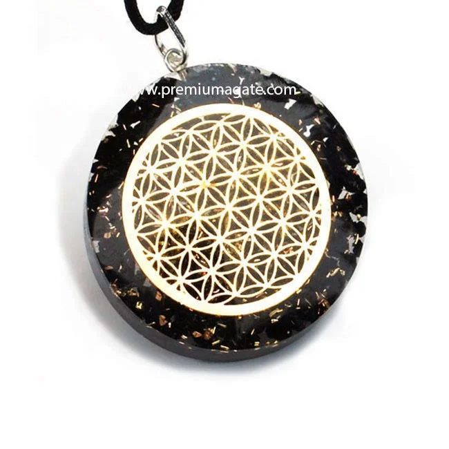 
Круглые Подвески из черного турмалина Orgone Flower Of Life: Оптовые Подвески из Индии 