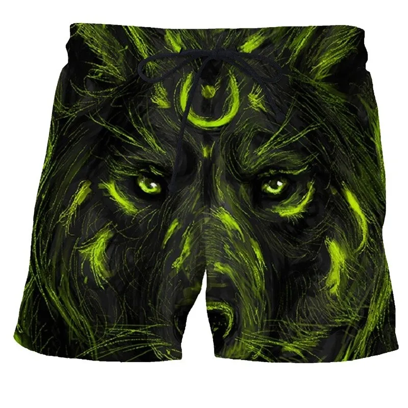 Man beach shorts animal wolf 3d printed pants high quality swim shorts men starry sky gym surf board swimsuit