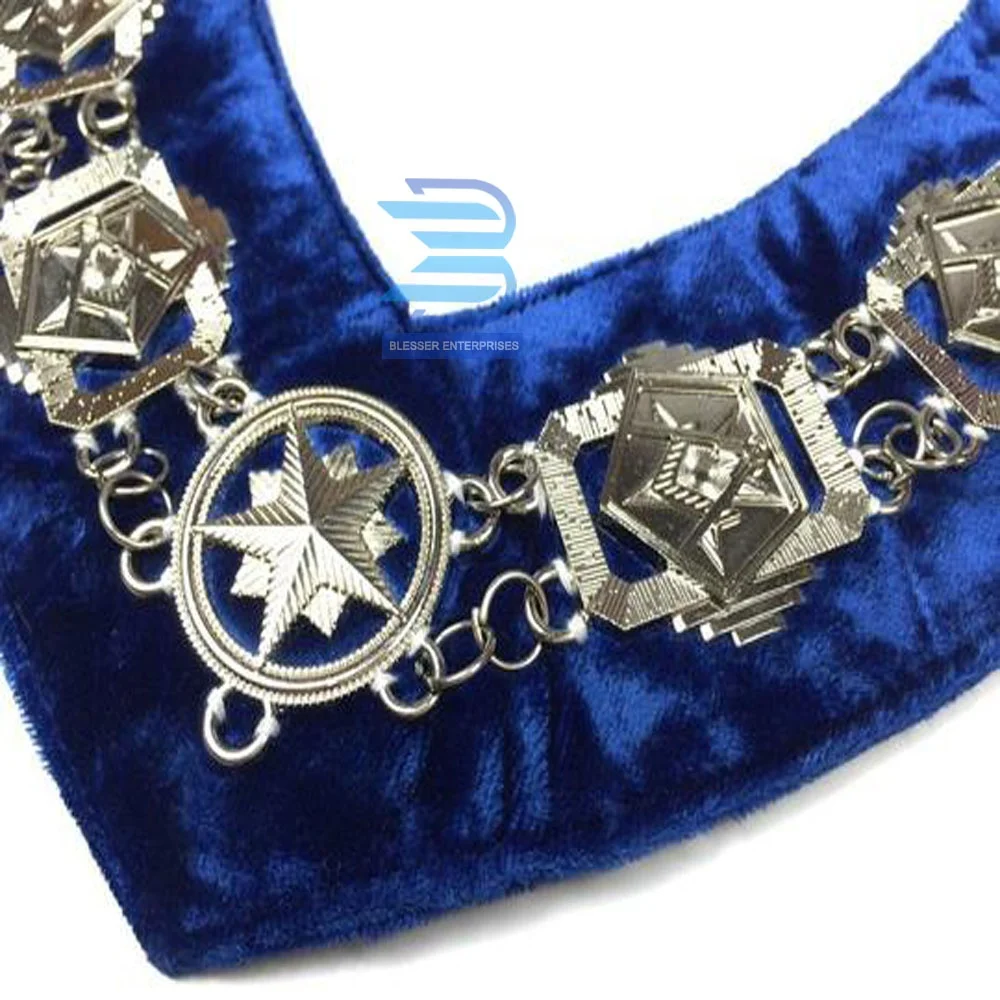 Regalia Masonic Compass Square Order of the Eastern Star OES Chain Collar /Gold On Blue