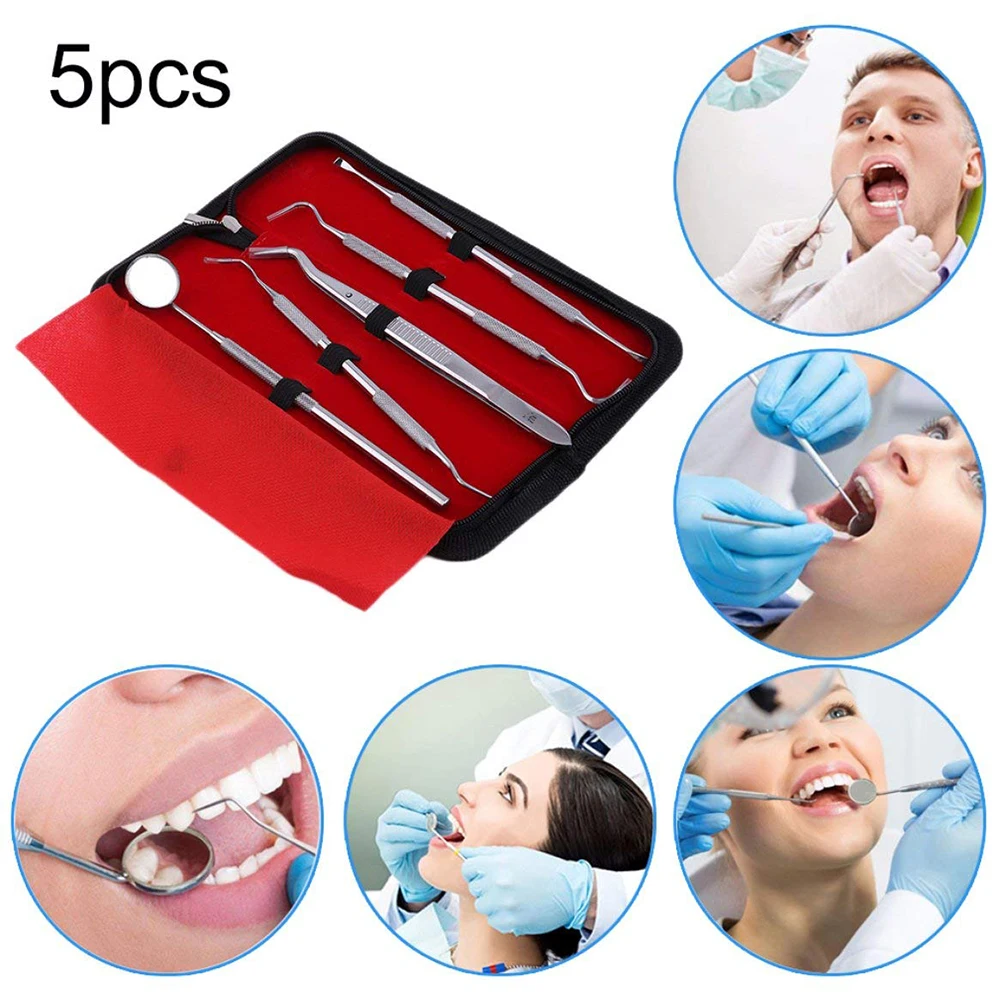 5 Pcs Steel Scaler Pick Carbon Steel Tools with Inspection Examination Mirror Dental Instruments Set Teeth Care Tool 2021