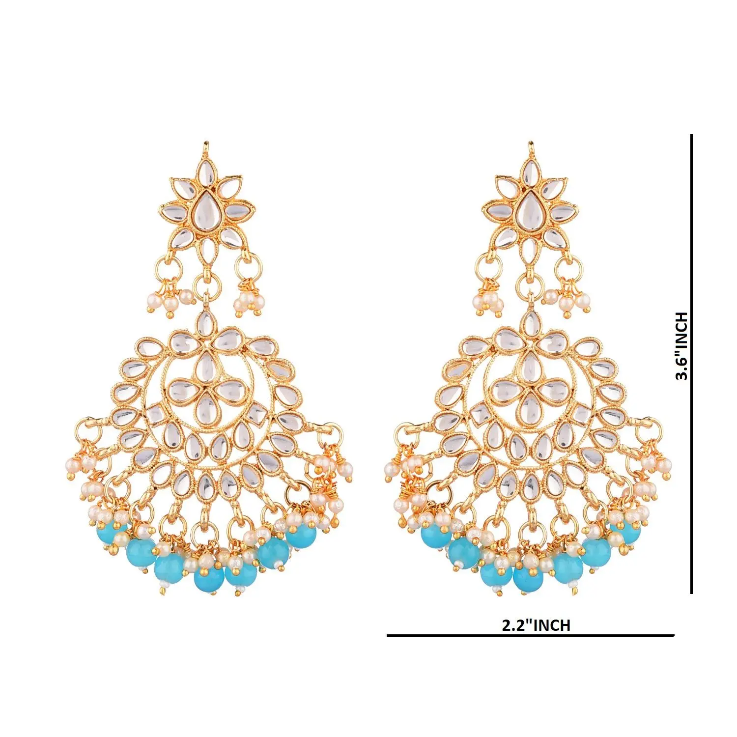 Indian Jewelry Bollywood Antique Crystal Kundan Beaded Floral Big Dangle Chandelier Earrings Set