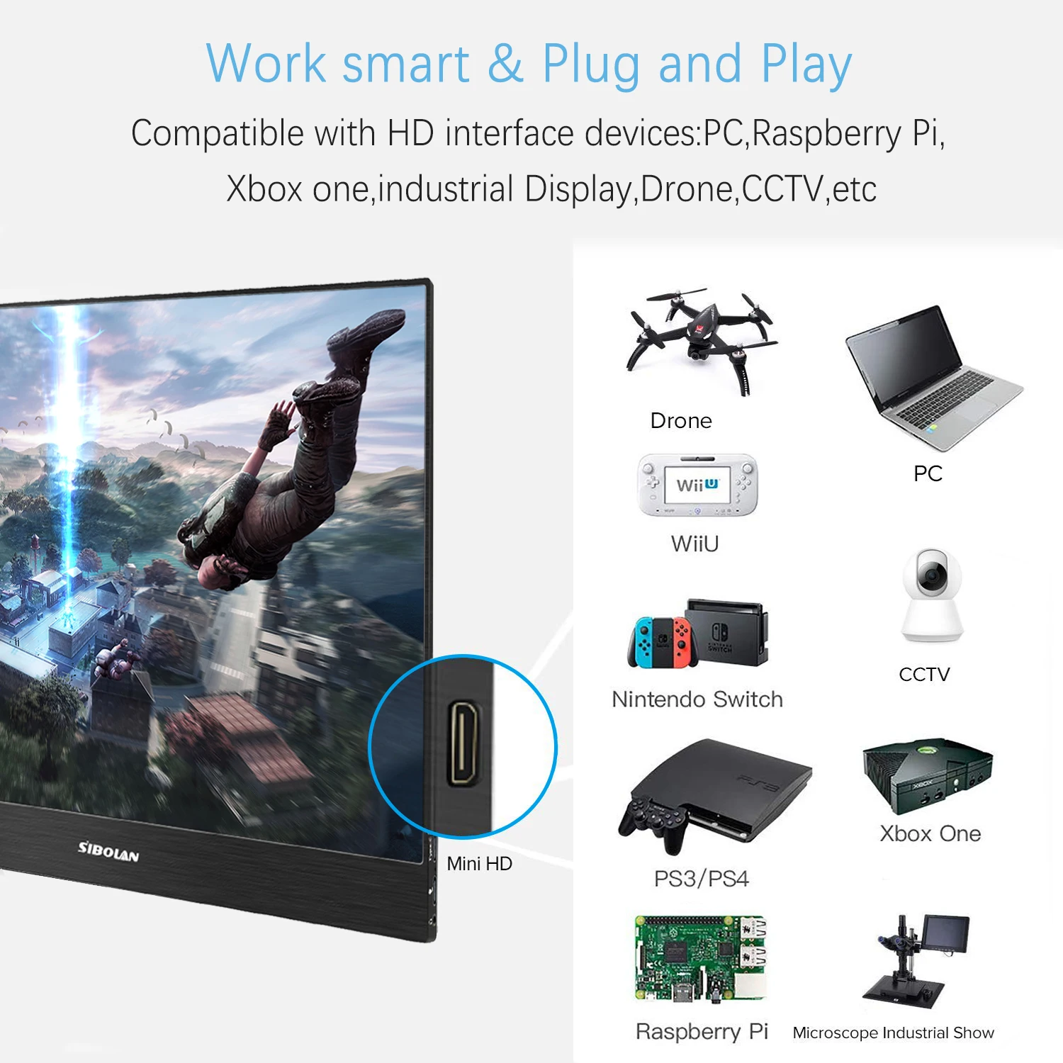 Sibolan Portable Gaming Monitor RGB for Laptop PC PS4 Uitra Slim 15.6 Inch IPS LCD Desktop Return and Replacement Speaker Repair