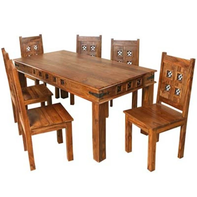 High Quality Wholesale European Style Dining Room Set Solid Sheesham Wooden Dinning Table and Chairs for Home or Hotel Use