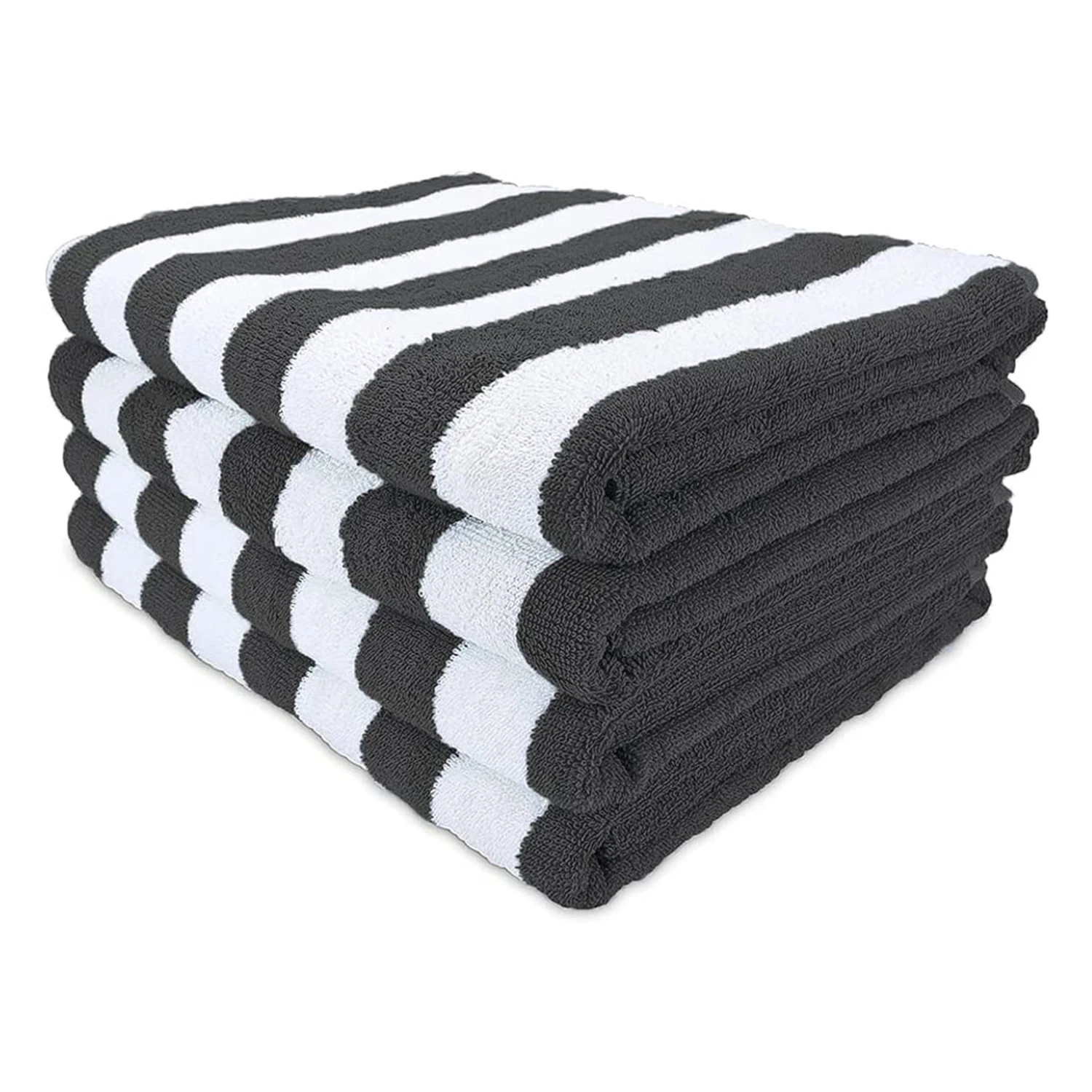 Oversized Black Cabana Stripe Beach Towel Highly Absorbent Soft Cotton Pool Towel for Kids Light Weight Plush Design