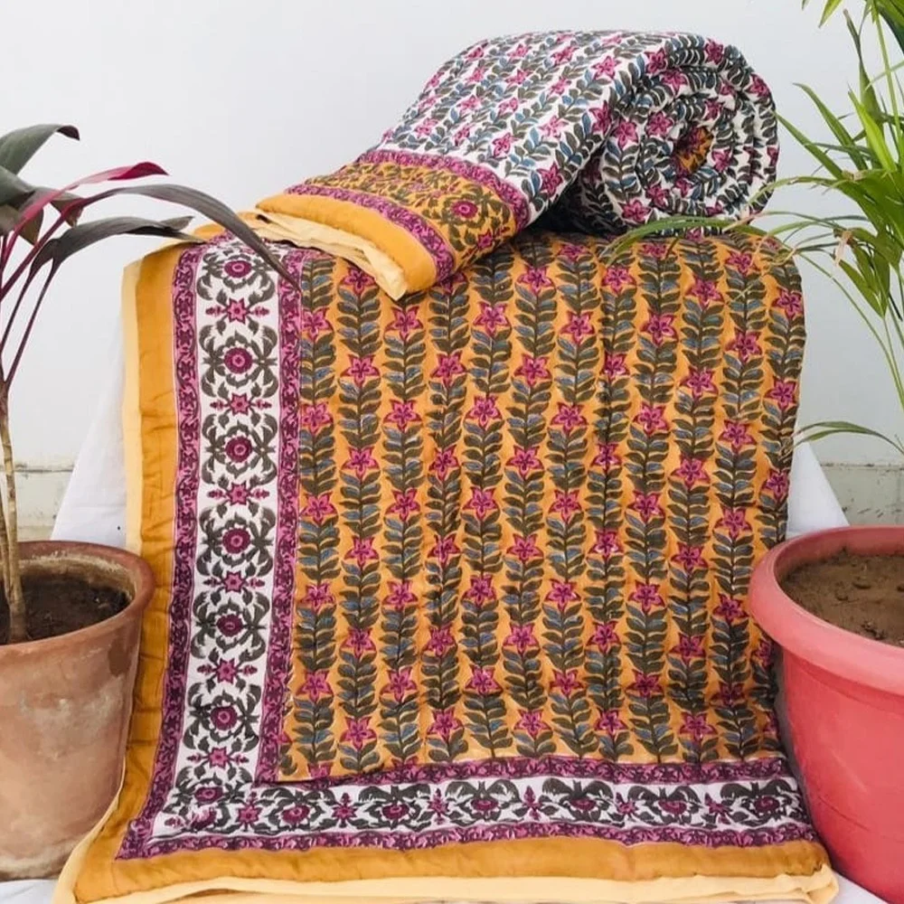 Цветочное хлопковое покрывало двойного размера новый дизайн этническое одеяло Rajai ручной работы постельное белье Decor