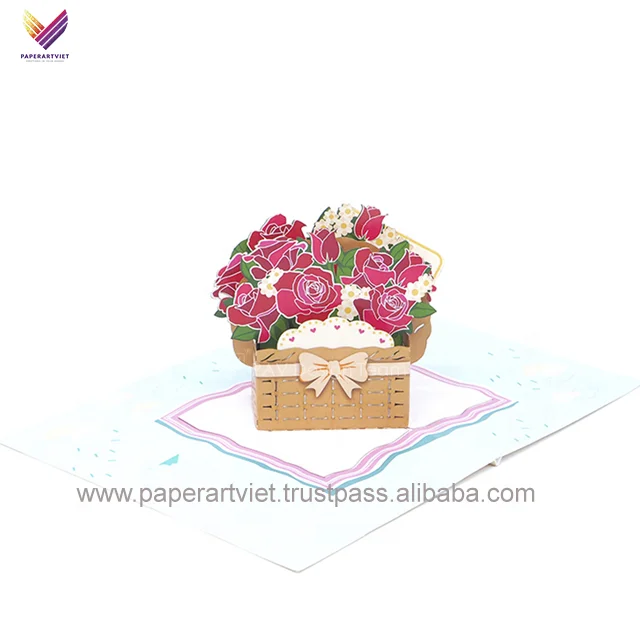 3D Поздравительные открытки/корзина из роз открытки/бумажные открытки ручной работы с высококачественной рождественской открыткой
