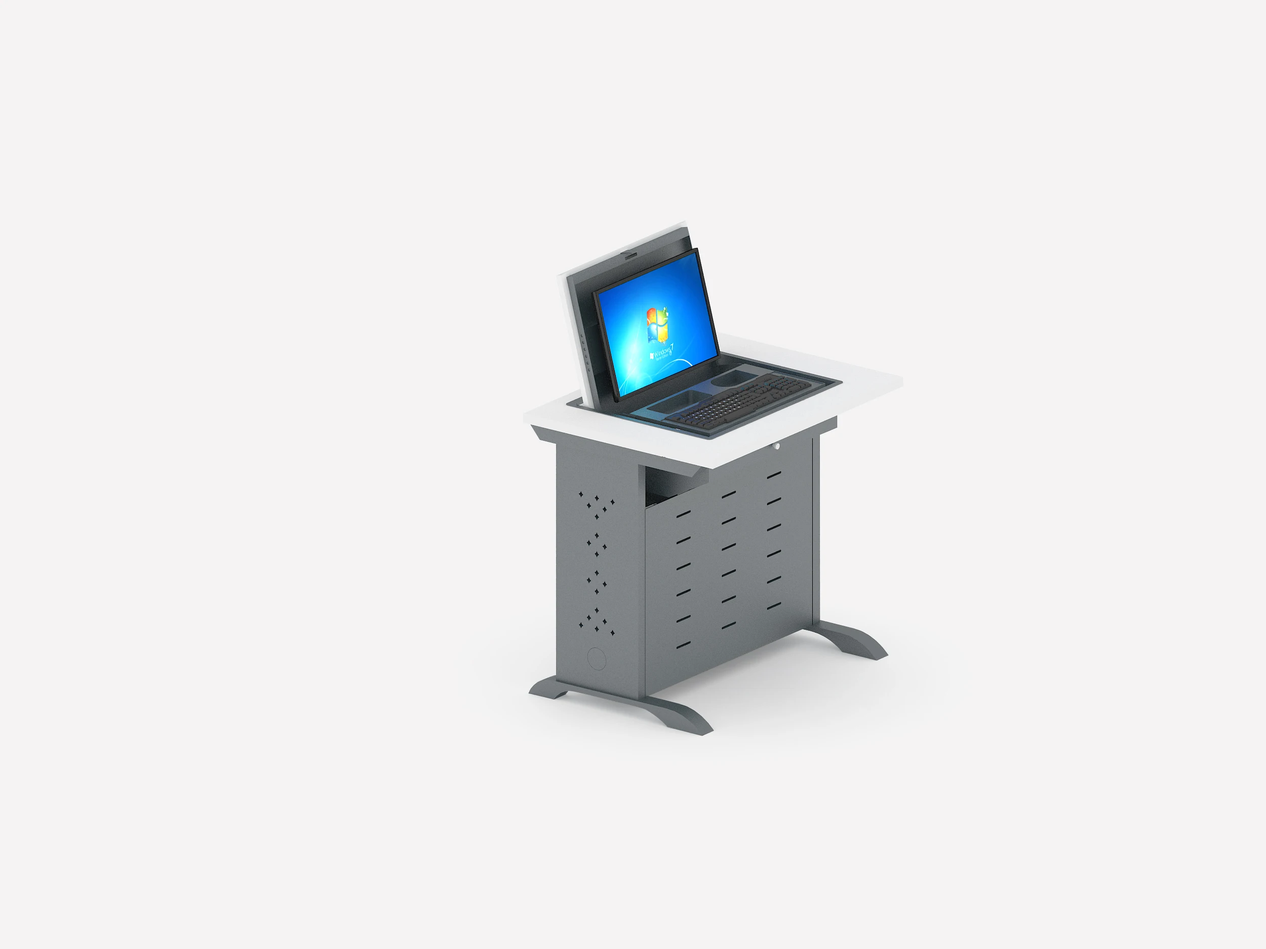 Classroom Double Seat Flip Top Recessed Monitor Computer Desk For Student