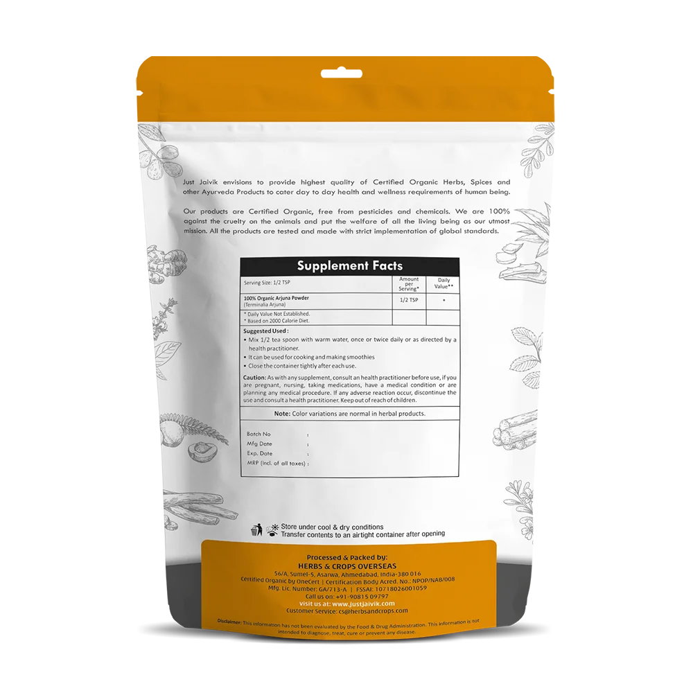 Just Jaivik Organic Arjuna Powder (Terminalia arjuna) - 100g Pack