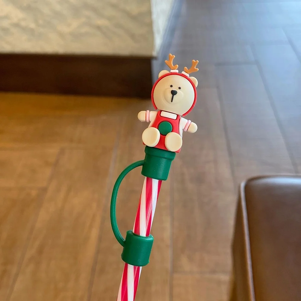 Reusable Silicone Straws Tips Dust Proof Plug Covers Caps Custom Christmas Straw Tip Cover For Decor