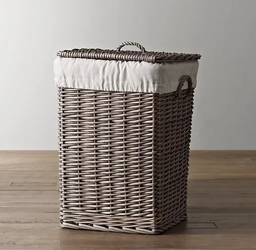 Laundry Basket Eco Friendly Handmade Round Storage Stock  Plant With Fabric Lid Vietnam Wicker Rattan Trash Bin Basket