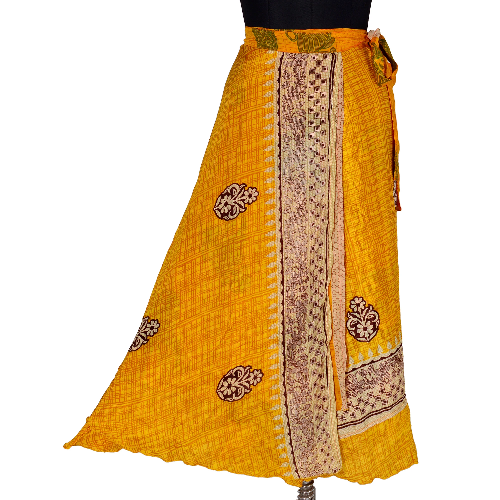 Wrap Long Skirt Festival Summer Casual Skirts Beach Sexy Look Designer Printed  Silk Sari Reversible Two Layer long Wrap Around