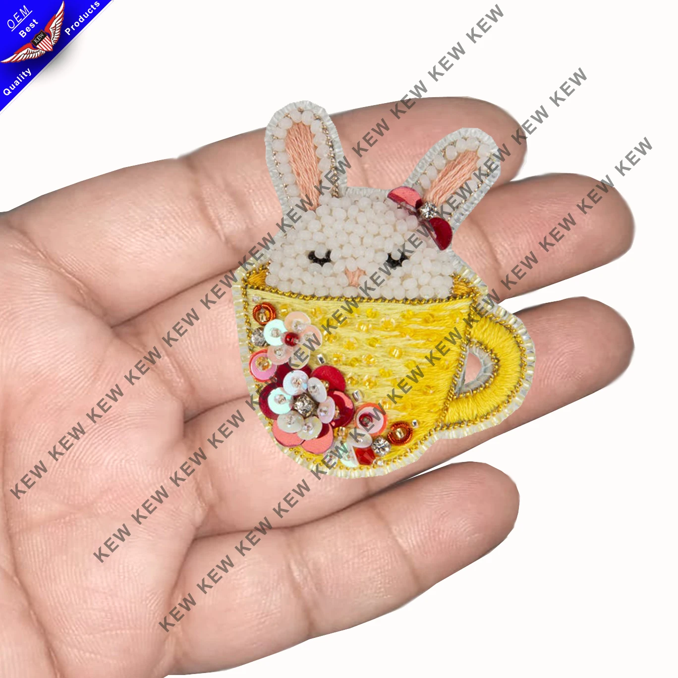 custom embroidery beaded brooch white bunny custom embroidery  brooches handmade party wedding USA UK Europe (10000002375115)