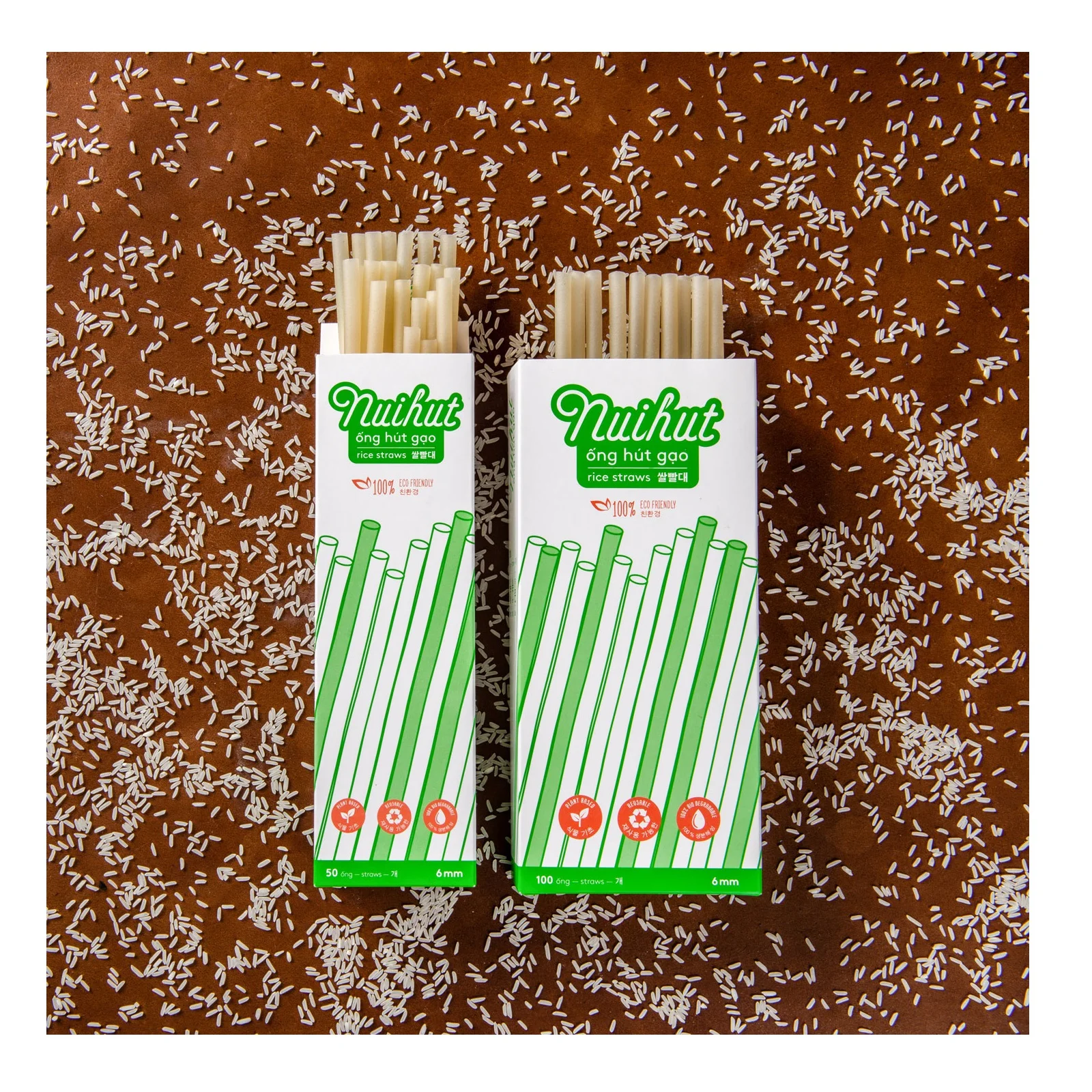 Drinking Straw Natural Color from Vietnam Eco Friendly Organic Disposable 22cm Length Feature Rice Straw 6mm Drinking Straws