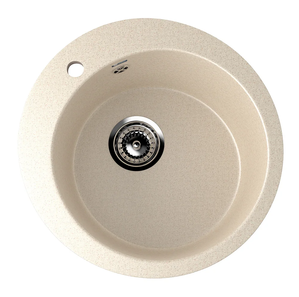 Quality kitchen sink ULGRAN U-405 round with mixer tap hole, composite sink