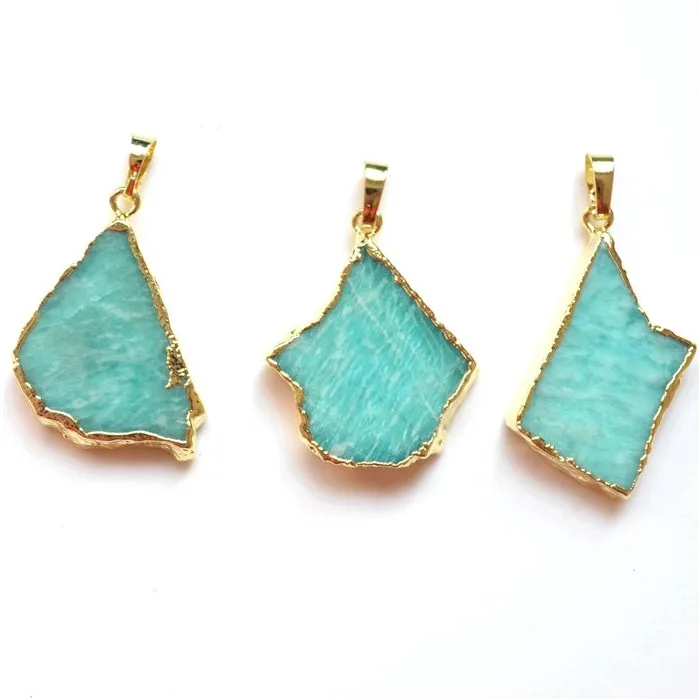 Подвеска из натурального амазонита с позолоченными