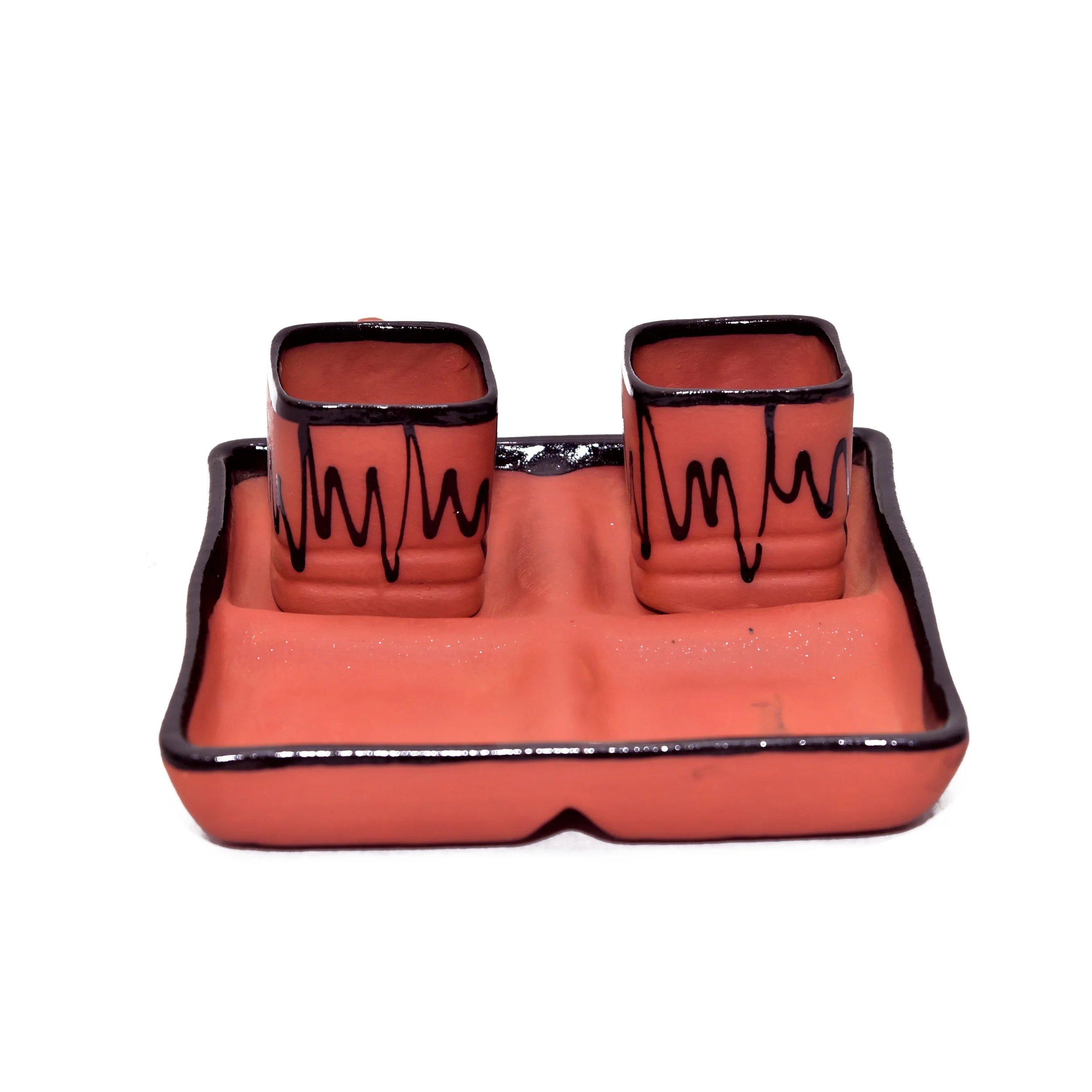 indian clay bed tea set 2 cups  terracotta clay glazed organic tea cup tray set wholesale quality terracotta tea set