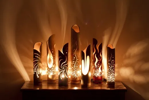 Wholesale cozy indoor art decor engraved bamboo lamp sturdy vintage bamboo led table lamp aesthetic