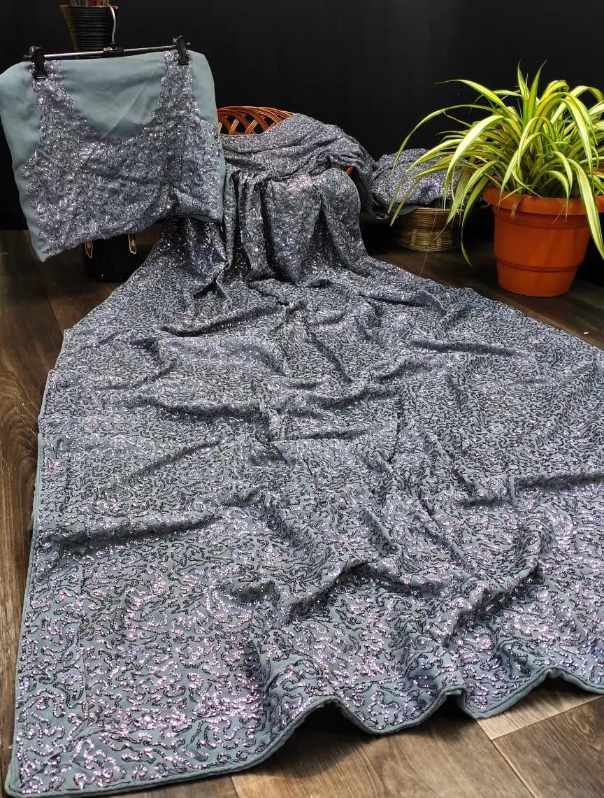 GEORGETTE WITH EMBROIDERY CHEN WORK SAREE FROM OMVAGMINE